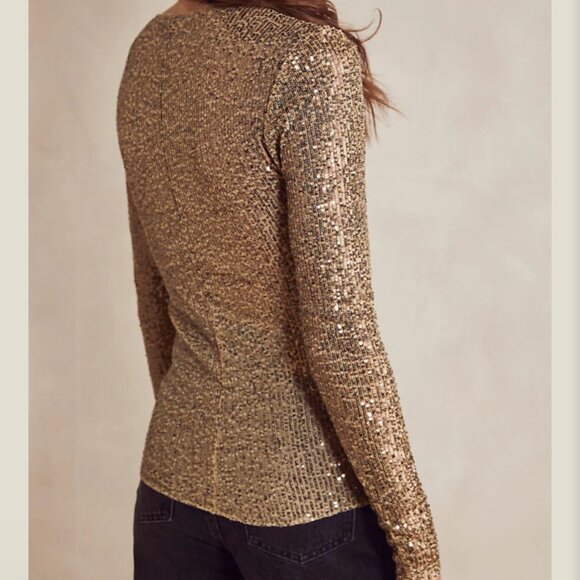 Free People Gold Rush Sequins Gold Long Sleeve Top Size‎ M NEW WITH TAG - Picture 3 of 8